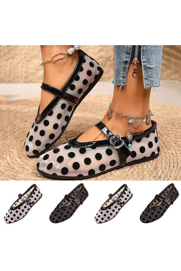 Women's Polka Dots Mesh Ballet Flats Shoes Bowknot Pointed Toe Flats Closed Toe Comfortable Dress Shoes White 9(43)