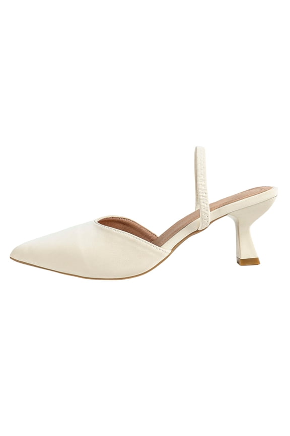 Women's Pumps Solid Color Pointed Toe Elastic Strap Stiletto Versatile High Heels Dress Party Wedding Sandals Beige 9.5(43)