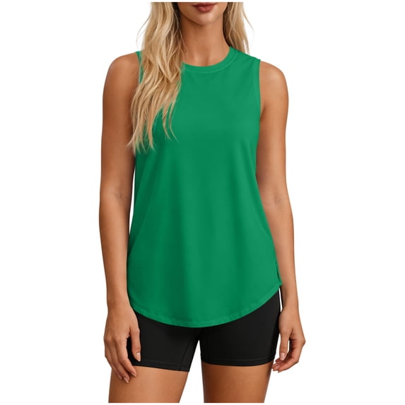 Miluxas Women's Quick Dry Workout Tank Top Solid Sleeveless Crewneck Moisture Wicking Athletic Shirt Green