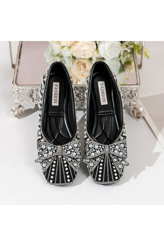 Women's Rhinestone Flats Pointed Toe Low Heel Wedding Flats Work Business Flats Comfortable Women Dress Flats Shoes Black 5.5(36)