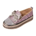 thumbnail image 1 of Miluxas Women's Rhinestones Glitter Platform Slip on Sneakers Casual Cute Bowknot Shiny Walking Shoes Non-Slip Comfortable Dress Flat Loafers Pink 7(39), 1 of 8