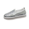 thumbnail image 1 of Miluxas Women's Rhinestones Glitter Platform Slip on Sneakers Casual Cute Shiny Walking Shoes Non-Slip Comfortable Dress Flat Loafers White 9.5(43), 1 of 9