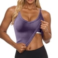 thumbnail image 1 of Miluxas Women's Ribbed Racerback Tank Tops Built in Bra V Neck Sleeveless Solid Crop Camisole for Yoga Workout Purple, 1 of 9