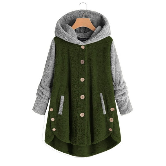 Miluxas Women's Robe Button Bathrobe Women's Hoodie Coat Plush Warm Pajamas Long Sleepwear with Cute Pattern Pocket Pajamas Army Green 8(L)
