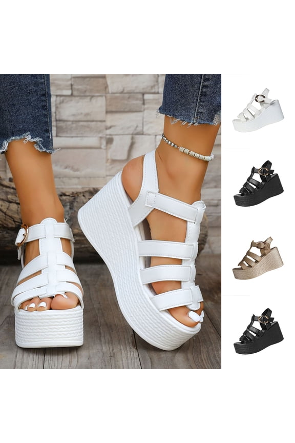 Women's Roman Platform Fish Mouth Wedge Sandals,Summer Open Toe High-Top Shoes White 9.5(43)