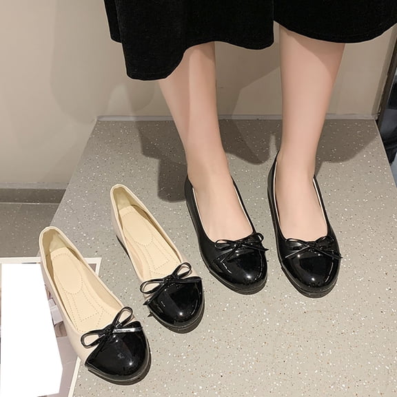 Miluxas Women's Round Toe Ballerina Shoes Cute Bow Flats Comfortable Soft Slip-ons Solid Color office Lady Walking Flats Black 9.5(43)