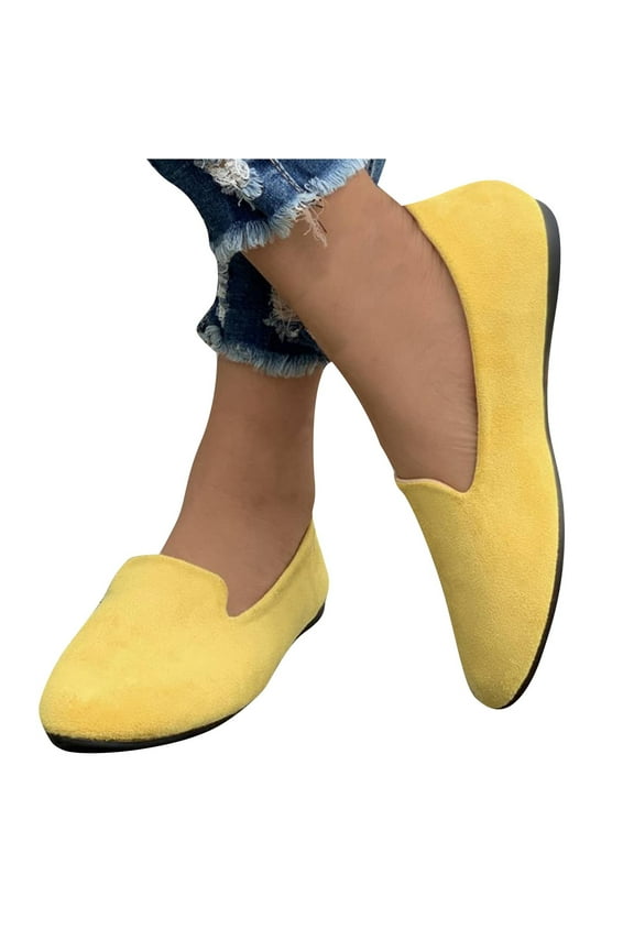 Women's Round Toe Flats Comfortable Ballet Flat Shoes for Women Dressy Slip-ons Loafers Shoes Yellow 6.5(38)
