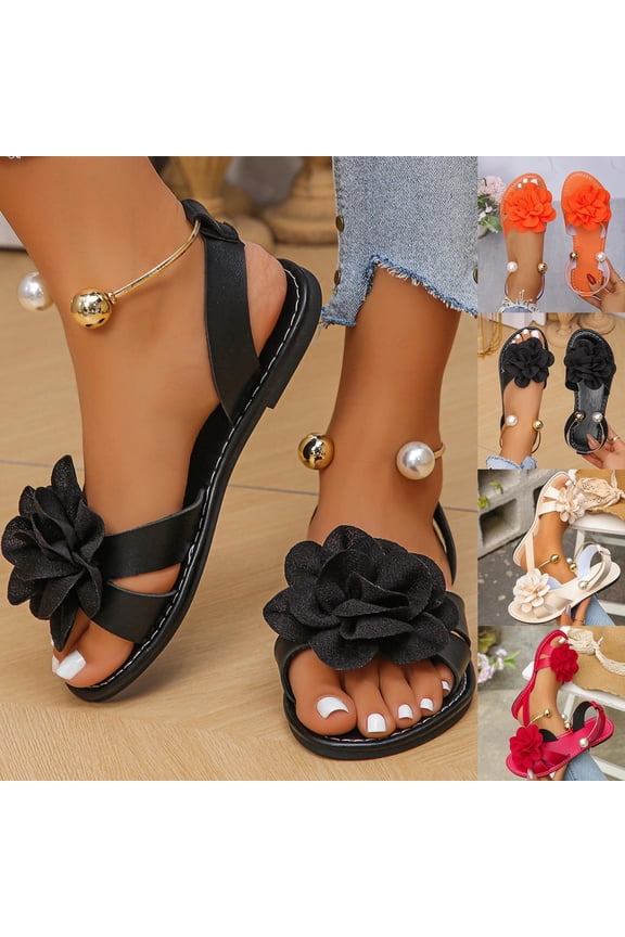 Women's 3D Flower Sandals Dressy Cute Boho Ankle Strap Open Toe Vacation Summer Slides Shoes Red 9.5(43)