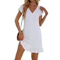 thumbnail image 1 of Miluxas Women's Ruffle Hem Short Dress V Neck Cap Sleeve T Shirt Dress Casual Summer Beach Vacation Outfits White, 1 of 7