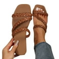 thumbnail image 1 of Miluxas Women's Sandals Casual Braided Dressy Summer Square Toe Quilted Flat Sandals Brown 8.5(41), 1 of 5