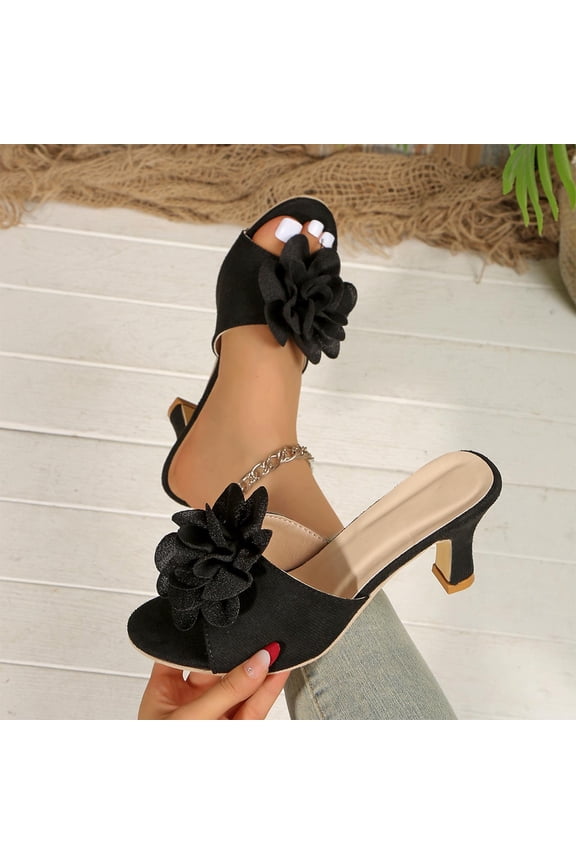 Women's Satin Kitten Heel Sandals Bow Open Toe Low Heel Mules Summer Slip-On Backless Party Wedding Prom Dress Shoes Black 7.5(40)