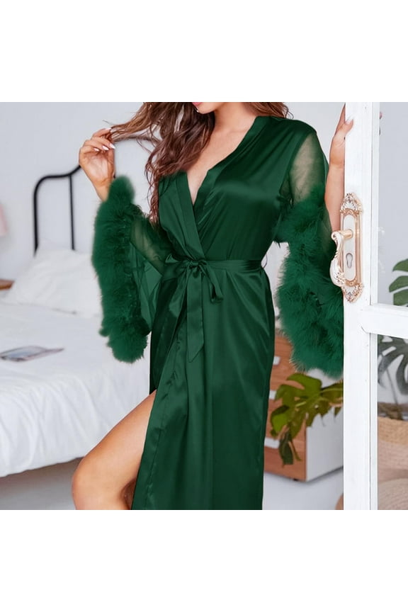 Women's Satin Robe Silk Kimono Bathrobe for Bride Long Bridesmaids Wedding Party Loungewear Sleepwear Green 8(L)