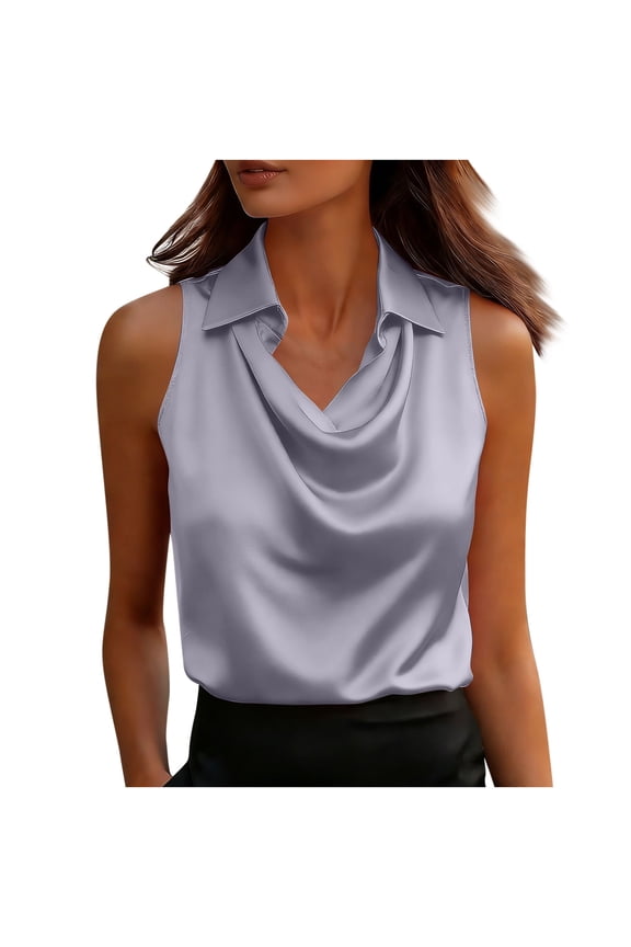 Women's Satin Sleeveless Blouse Wrap V-Neck Elegant for Work Semi-formal Events Gray