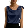 thumbnail image 1 of Miluxas Women's Satin Tank Tops Dressy Casual Bow Tie Mock Neck Sleeveless Work Blouse Shirt Navy M(M), 1 of 7