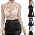 thumbnail image 1 of Miluxas Women's See Through Shirts Long Sleeve Turtleneck Sheer Floral Lace Blouse Top White 16-18(XL), 1 of 7