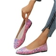 thumbnail image 1 of Miluxas Women's Sequin Flats Fashion Pointed Toe Pearl Diamond Low Heel Dress Wedding Flats Work Business Dance Ballet Flats Pink 9(42), 1 of 8
