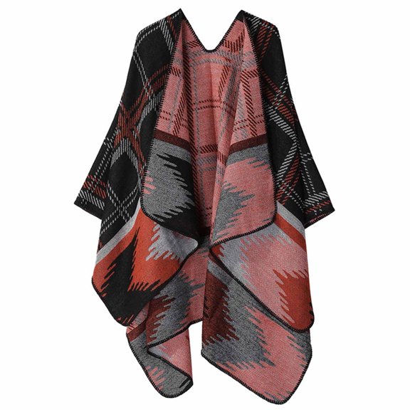 Miluxas Women's Shawl Wrap Poncho Cape Solid Color Split Cardigan Knit Sweater Open Front for Travel Flight Cruises Orange Free Size