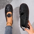 thumbnail image 1 of Miluxas Women's Shiny Sequin Rhinestone Floral Flat Shoes, Elastic Band Slip On Moccasins, Bling Flats for Party, Wedding and Daily Casual Dress Outfits Black 7(39), 1 of 8