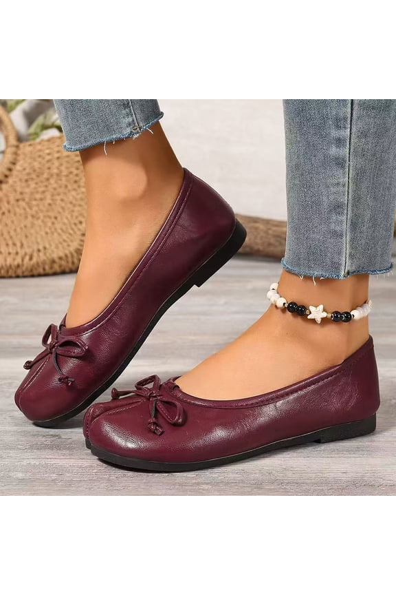 Women's Shoes Flats Split Toe Ballet Flats Cute Bowknot Ballerina Shoes Wine 7.5(40)