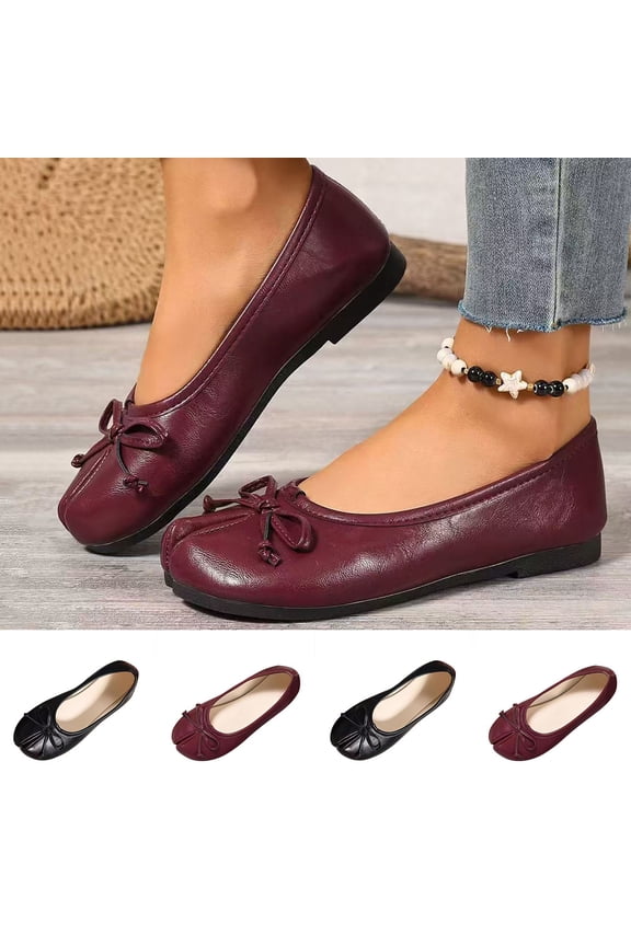 Women's Shoes Flats Split Toe Ballet Flats Cute Bowknot Ballerina Shoes Wine 9.5(43)