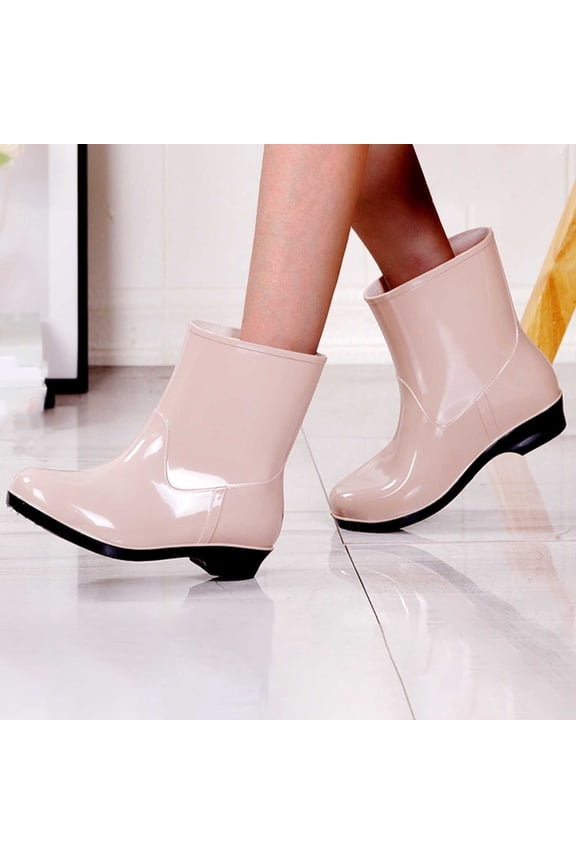 Women's Short Ankle Rain Boots Waterproof Lightweight Chelsea Rain Boots Women Garden Rain Boots Beige-A 6(36)