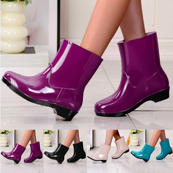 Miluxas Women's Short Ankle Rain Boots Waterproof Lightweight Chelsea Rain Boots Women Garden Rain Boots Purple-A 8(40)