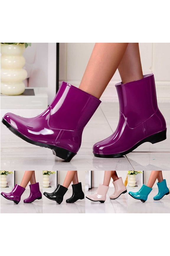Women's Short Ankle Rain Boots Waterproof Lightweight Chelsea Rain Boots Women Garden Rain Boots Purple-A 8(40)