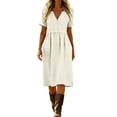 thumbnail image 1 of Miluxas Women's Short Sleeve Midi Dress Solid V Neck Business Casual Dress with Pockets Lighweight Summer Trendy Outfits for Daily & Vacation Beige, 1 of 6