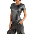 thumbnail image 1 of Miluxas Women's Short Sleeve T Shirts Metallic Shiny Top Casual Round Neck Party Disco Club Tees Black XXL(XXL), 1 of 6