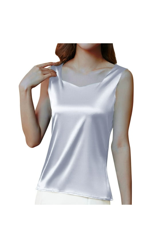 Women's Silk Satin Tank Tops V Neck Camisole Casual Cami Sleeveless Shirt Blouses Silky Basic Tanks Gray 20-22(XXL)