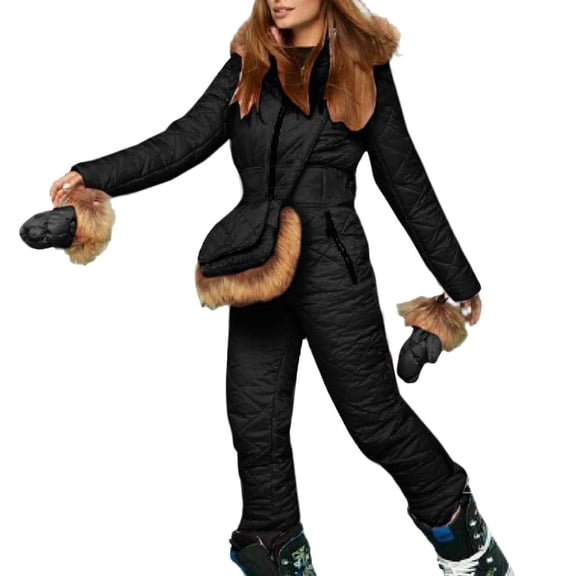Miluxas Women's Ski Suit One Piece Snowsuits Jumpsuits Winter Waterproof Denim Ski Pants Snowboard Suits Black 4(S)
