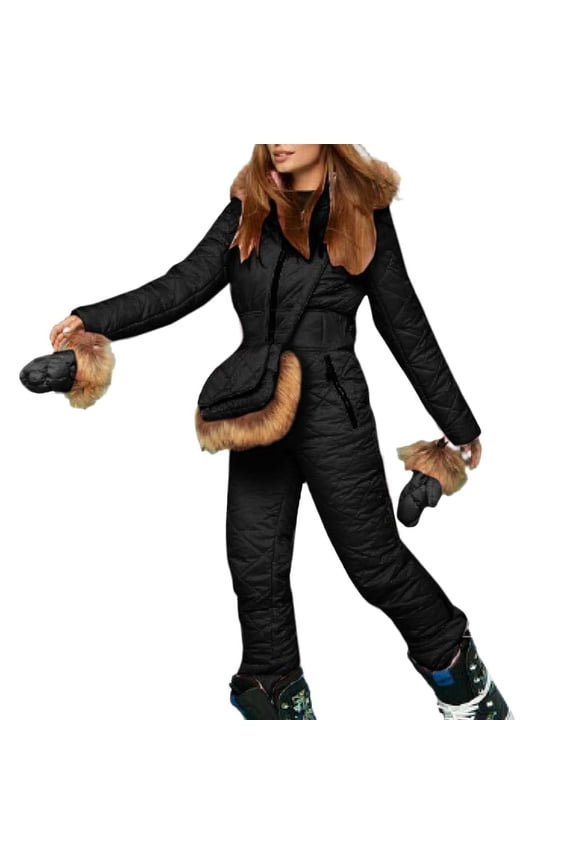 Women's Ski Suit One Piece Snowsuits Jumpsuits Winter Waterproof Denim Ski Pants Snowboard Suits Black 6(M)