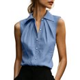 thumbnail image 1 of Miluxas Women's Sleeveless Button Down Blouse Collared Pleated Front Loose Tunic Shirts Work office Casual Tank Tops Lightweight Summer Outfit Blue, 1 of 9