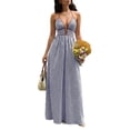 thumbnail image 1 of Miluxas Women's Sleeveless Halter Maxi Dress Trendy Vertical Striped Backless Smocked Dress Summer Casual Boho Style Beach Travel Outfits Light Blue, 1 of 8