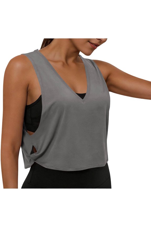 Women's Sleeveless Workout Top Gym Activewear Crop Tank Top Open Side Shirt for Athletic Exercise Running Gray XXL(XXL)