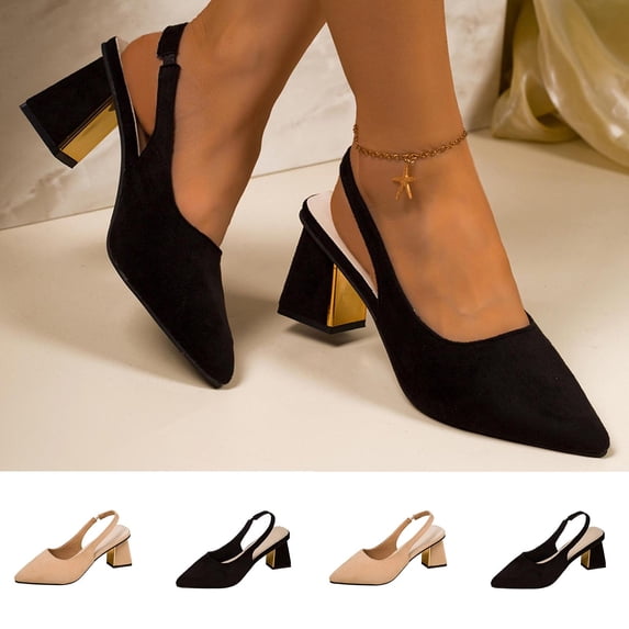 Miluxas Women's Slingback Heels Pointed Toe Work Pumps Comfortable Chunky Pumps Closed Toe Stylish Dressy Shoes Black 9(42)