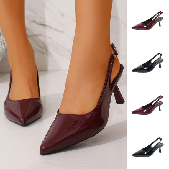 Miluxas Women's Slingback Kitten Heels Closed Pointed Toe Low Kitten Heel for Women Pumps with Buckle Wedding Party Dress Pumps Shoes Wine 9(42)