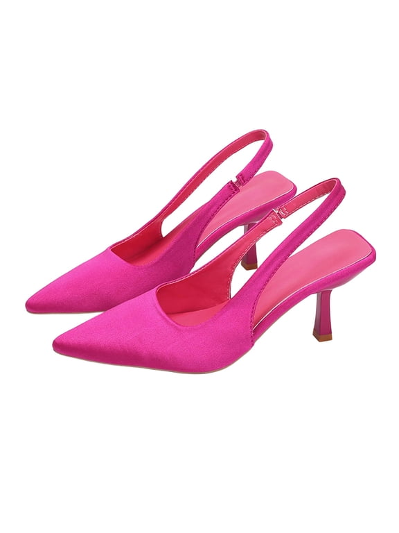 Women's Slingback Kitten Heels Closed Pointed Toe Wedding Party Dress Pumps Shoes Hot Pink 7.5(40)