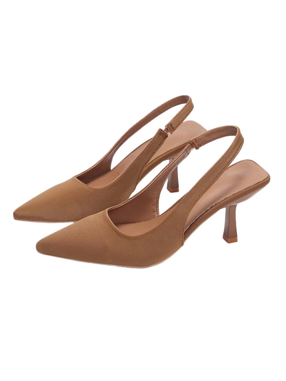 Women's Slingback Kitten Heels Closed Pointed Toe Wedding Party Dress Pumps Shoes Khaki 7.5(40)