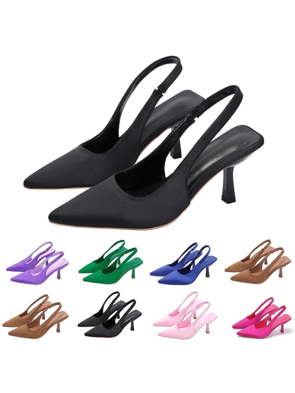 Women's Slingback Kitten Heels Closed Pointed Toe Wedding Party Dress Pumps Shoes Purple 9.5(43)