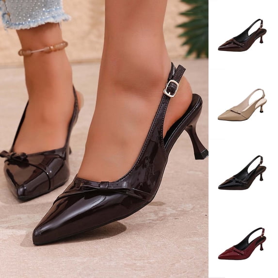 Miluxas Women's Slingback Kitten Heels Pointed Toe Buckle Bow Pumps High Heels Patent Leather Closed Toe Dress Wedding Party Work office Shoes Wine 9(42)