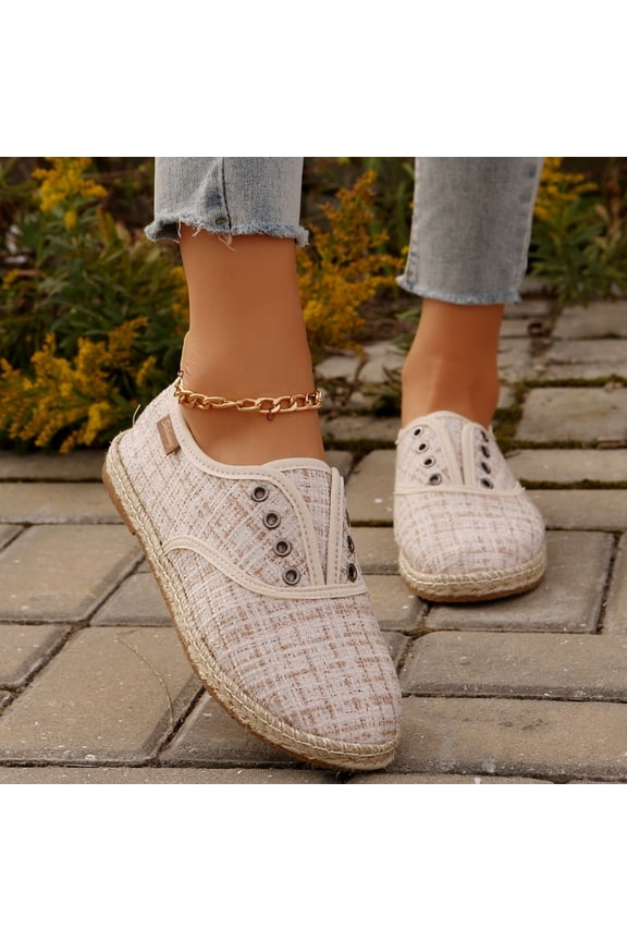 Women's Slip On Canvas Shoes Low Top Casual Walking Shoes Classic Comfort Flat Fashion Sneakers Beige 7(39)