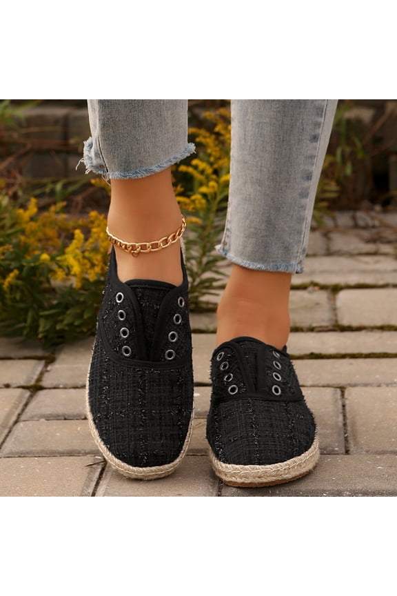 Women's Slip On Canvas Shoes Low Top Casual Walking Shoes Classic Comfort Flat Fashion Sneakers Black 8.5(41)