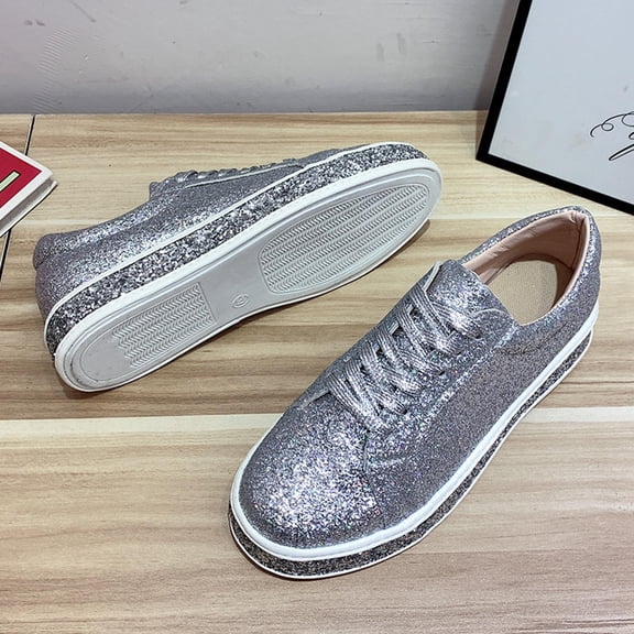 Miluxas Women's Slip On Shoes Lace Up Comfort Fashion Comfortable for Walking Sneakers Slip On Shoes A1-Silver 5.5(36)