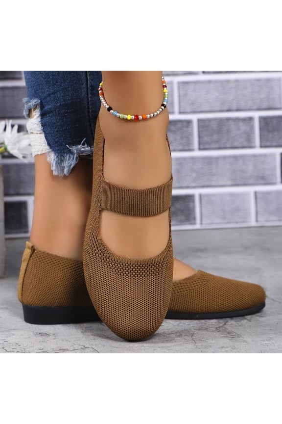 Women's Slip on Loafer Shoes - Mesh Casual Ballet Flat Nurse Walking Sneakers Knit Round Toe Casual Memory Foam Shoes Brown 5.5(36)