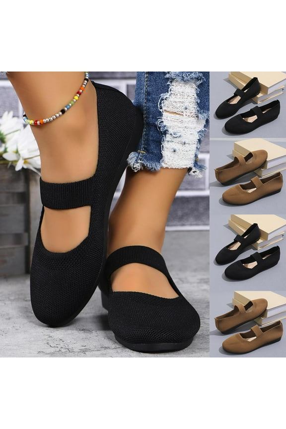 Women's Slip on Loafer Shoes - Mesh Casual Ballet Flat Nurse Walking Sneakers Knit Round Toe Casual Memory Foam Shoes Brown 9.5(43)