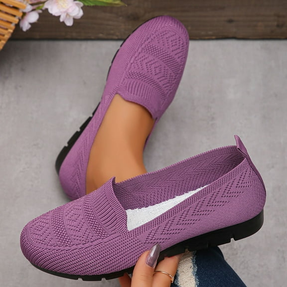 Miluxas Women's Slip-on Loafers Flats Dressy Casual Walking Penny Shoes Breathable Comfortable Knit Shoes Purple 8.5(41)