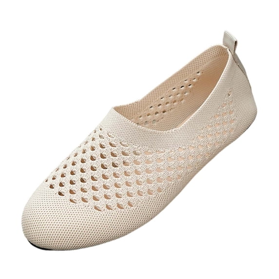Miluxas Women's Slip on Sneakers Non Slip Walking Flats Shoes Breathable Mesh Work Casual Lightweight Workout Shoes Beige 5.5(36)