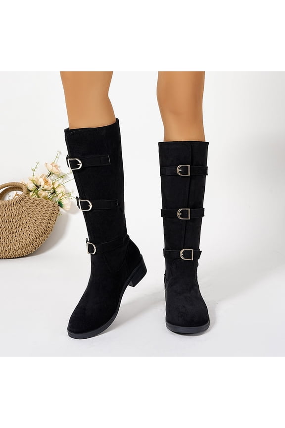 Women's Slouchy Knee High Boots Comfortable Wide Calf Platform Flat Tall Boot Stylish Round Toe Fall Winter Casual Boots for Women Black 6.5(38)