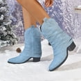 thumbnail image 1 of Miluxas Women's Slouchy Knee High Boots - Fold Over Mid Calf, Wide Calf, Pointed Toe, Chunky Heel, Pull-On Fall Winter Dress Shoes Blue 5.5(36), 1 of 9